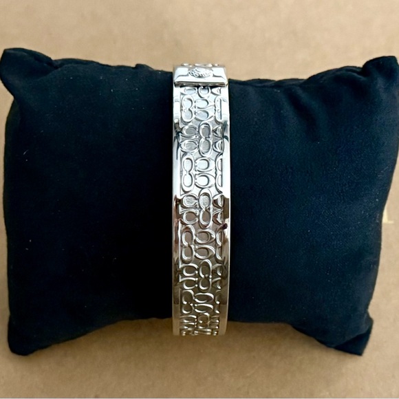 Coach Silver-tone Signature C 3/4” Wide Bangle Bracelet - Picture 1 of 7